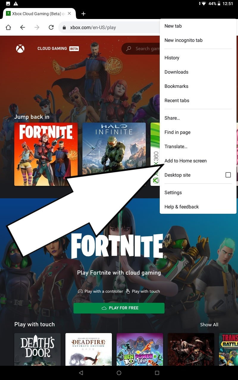 How To Play Fortnite Xbox Cloud Gaming On IOS And Android Eurogamer Net Step 3 Add To Home Screen How To Play Fortnite On Xbox Cloud Gaming Android 